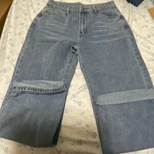 Wide-Leg Blue Denim Jeans